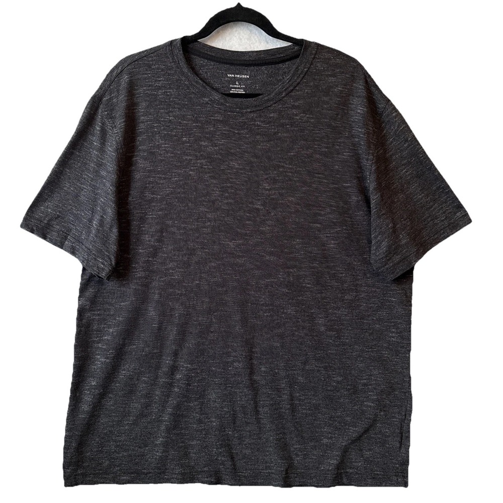 Van Heusen Classic Fit Heathered Black Crew‎ Neck Men's T Shirt L Staple Comfort